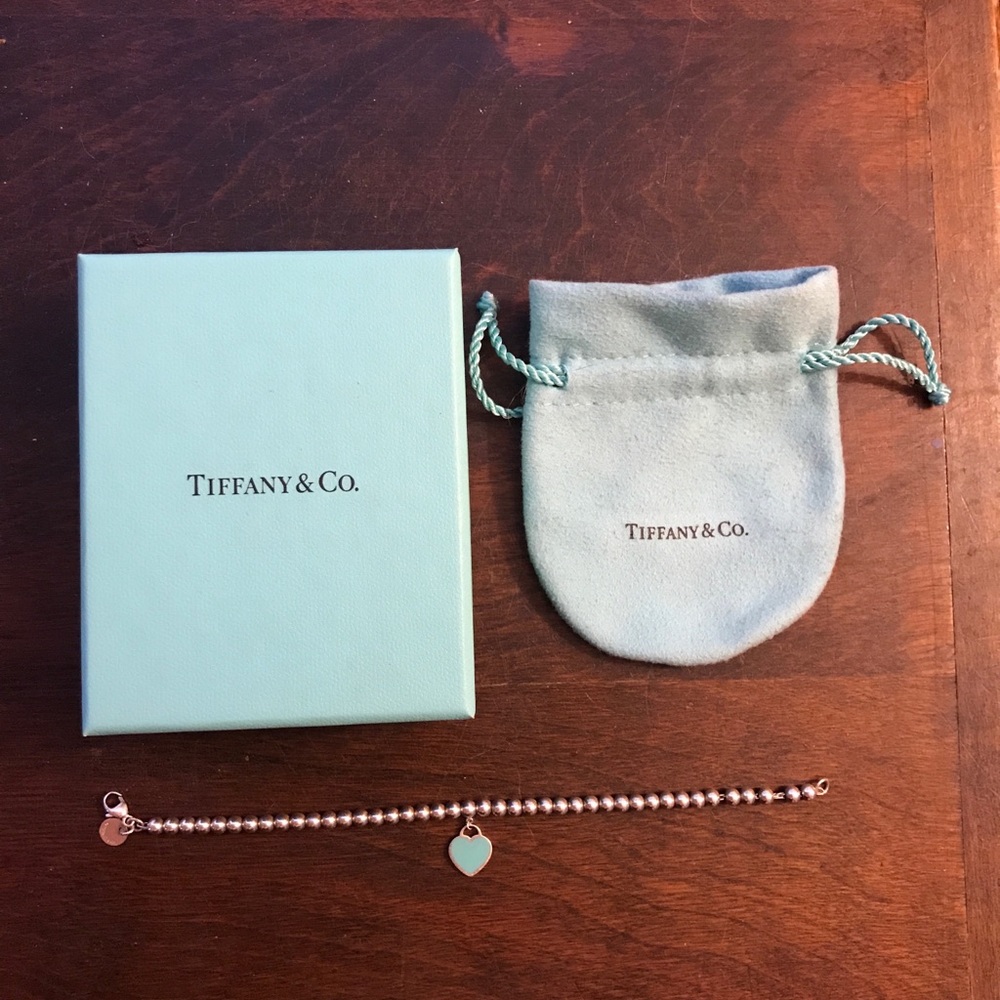 Tiffany & Co. Silver Beaded Bracelet with Blue Heart Charm